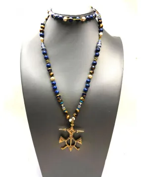 COLLARES LARGOS ARTESANALES CON PIEDRAS OJO DE GATO Y LAPISZLAZULI