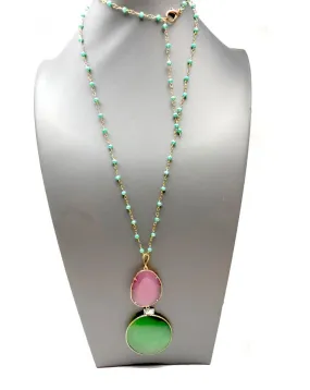 COLLARES MUJER LARGOS ROSAS Y VERDES MUY VISTOSOS DE PIEDRA
