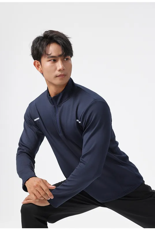 L61183m camisas de secado rápido de hombre suéter de fitness de manga larga humedad wadding sudor corriendo mitad ziip collar ca